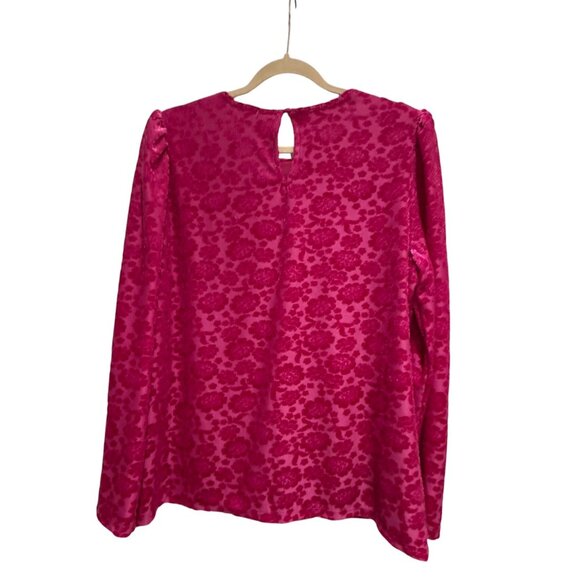 Charter Club Womens Large Pink Floral Velvet Burnout Long Sleeve Blouse - Picture 3 of 8